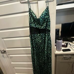Green and Black Sequin Maxi Dress with Spaghetti Straps